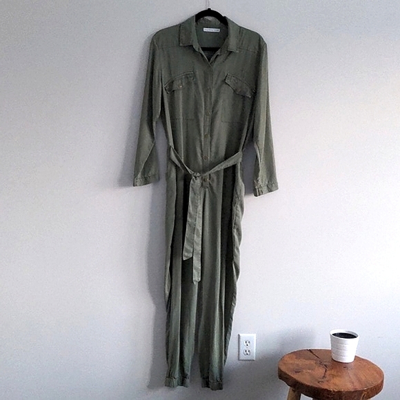 YOUNG FABULOUS & BROKE | Tencel Utility Jumpsuit Waist Tie, Green, Womens Size S - Picture 3 of 14